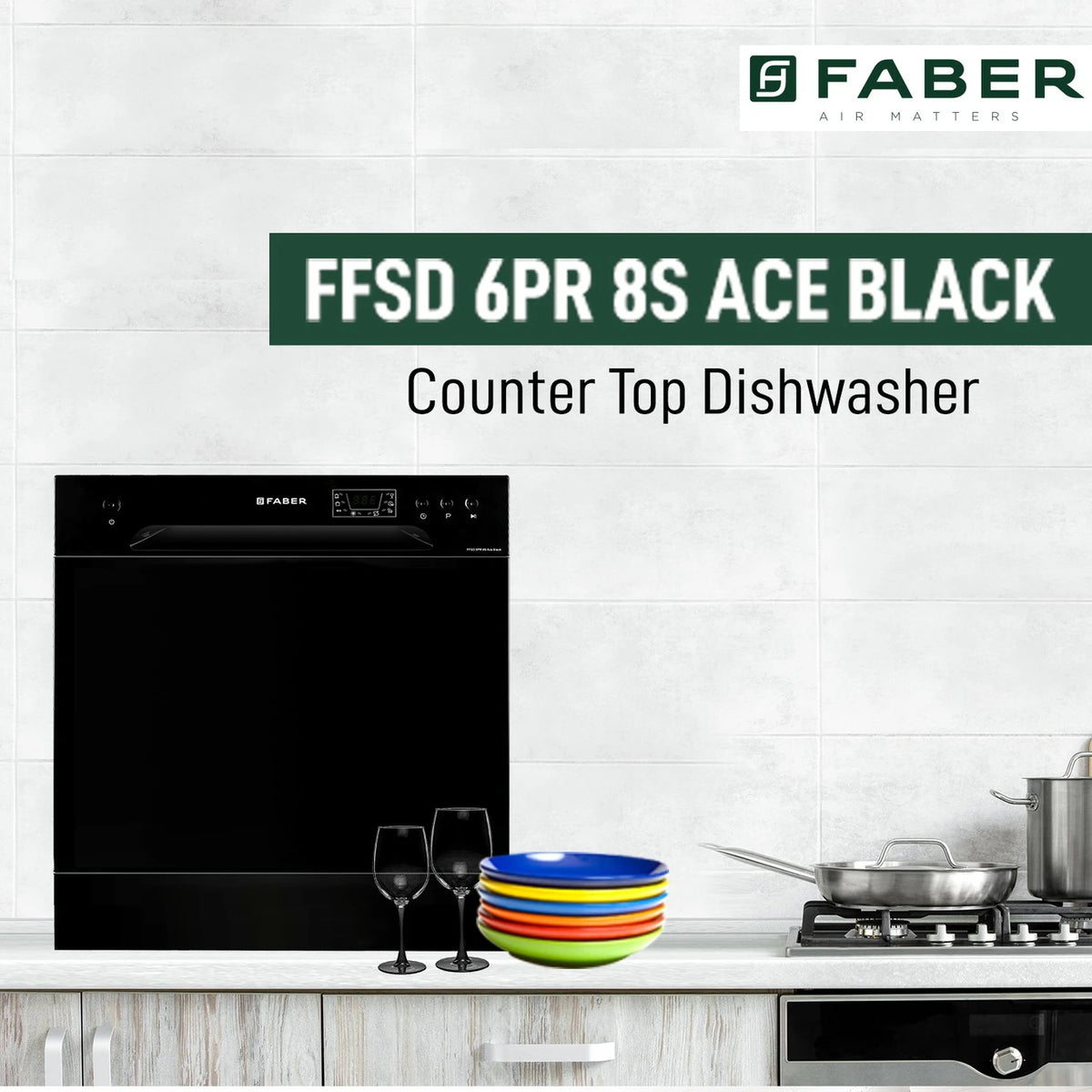 FABER FFSD 6PR 8S ACE BLACK Free Standing 8 Place Settings Intensive Kadhai Cleaning| Dishwasher 2 years brand warranty