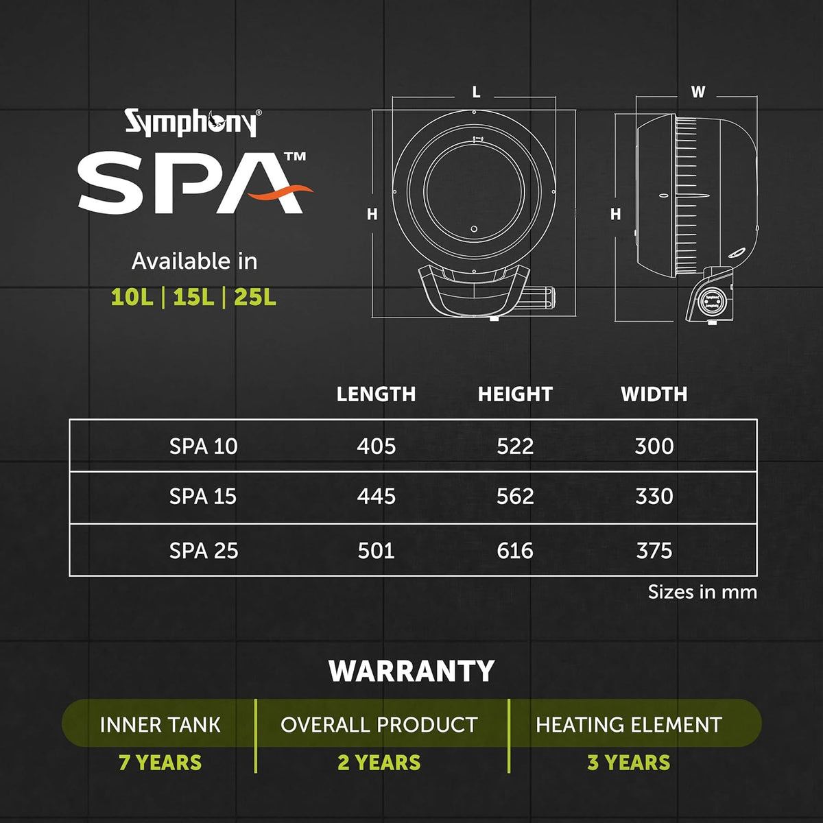 Symphony SPA Geyser 15 Litre 5 Star BEE Rating Water Heater | Hair Fall Control Smart Geyser | PUROPOD Filter | 2KW Heating | Glassline Tank | Free Installation