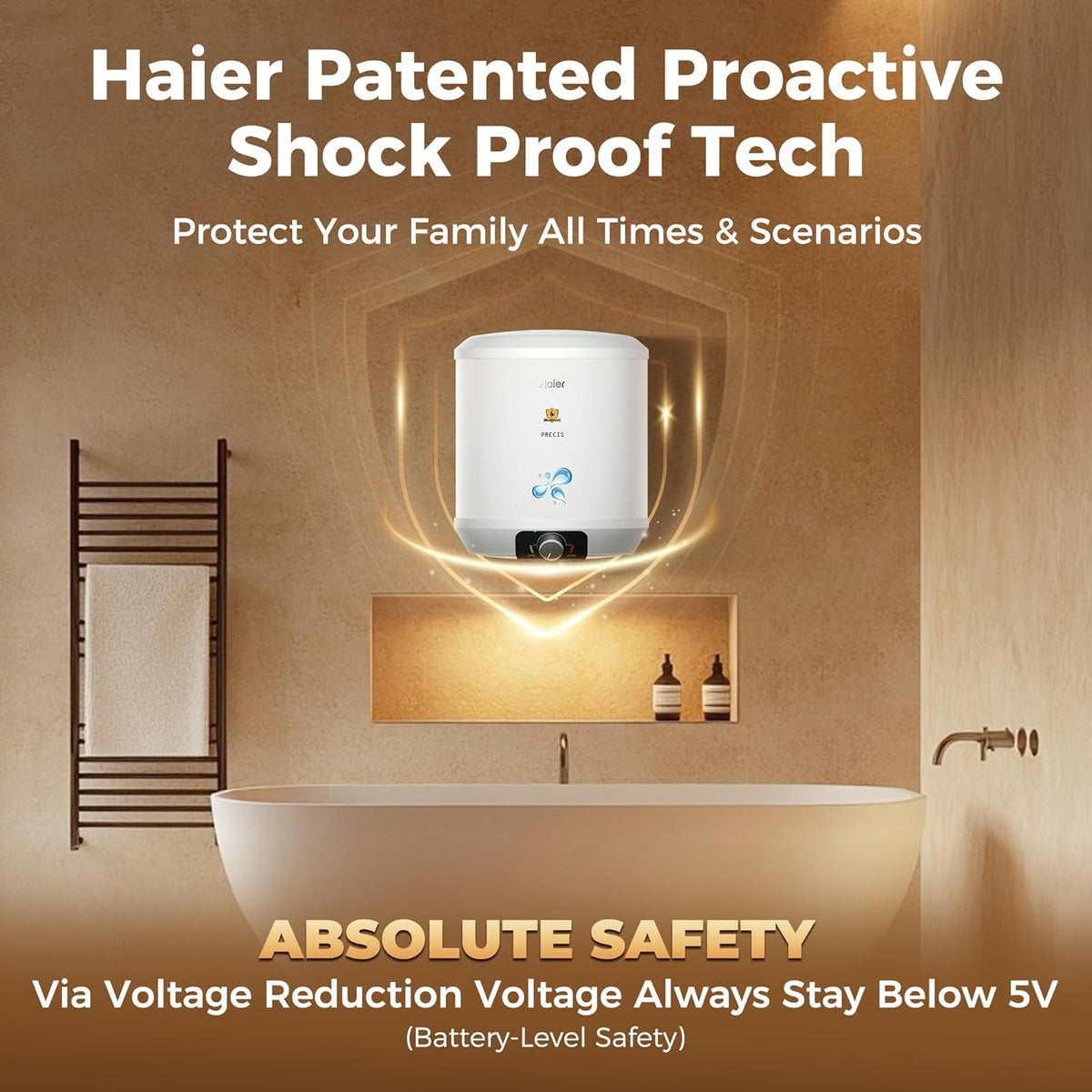 Haier Precis Free Installation Water Geyser 25 Litre 5 Star Rated Water Heater |Abs Body Temperature Control Shock Proof Glasslined Tank|8 Safety Levels|High Rise Compatible|Bacteria Proof System
