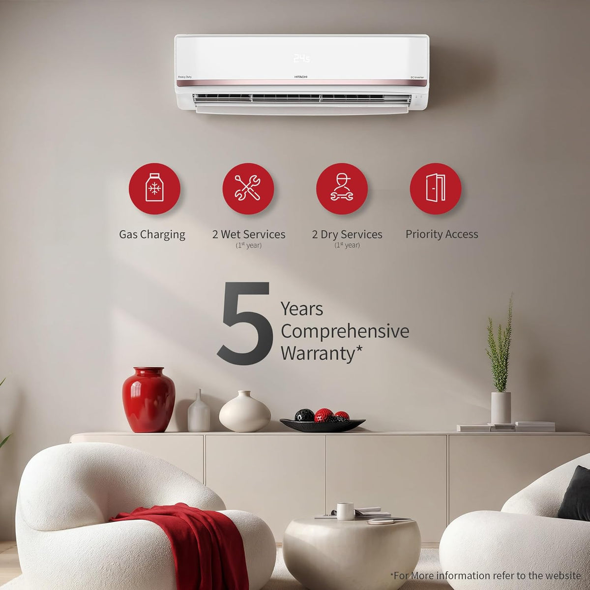 Hitachi 1.5 Ton 3 Star Inverter Split AC | Hybrid Convertible | 4 Way Swing RAS.X319PCDIBT Hitachi Sumo 3600XXL Smart View Display 1.5 TR Split AC