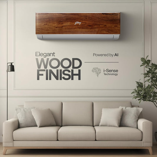Godrej 1.5 Ton 3 Star, 5 Years Comprehensive Warranty, AI powered, 5-In-1 Convertible Cooling, 4 Way Air Swing, Wood Finish, Inverter Split AC (Copper, AC 1.5T SIC 18VTC3 WYB TK, Teak Wood)