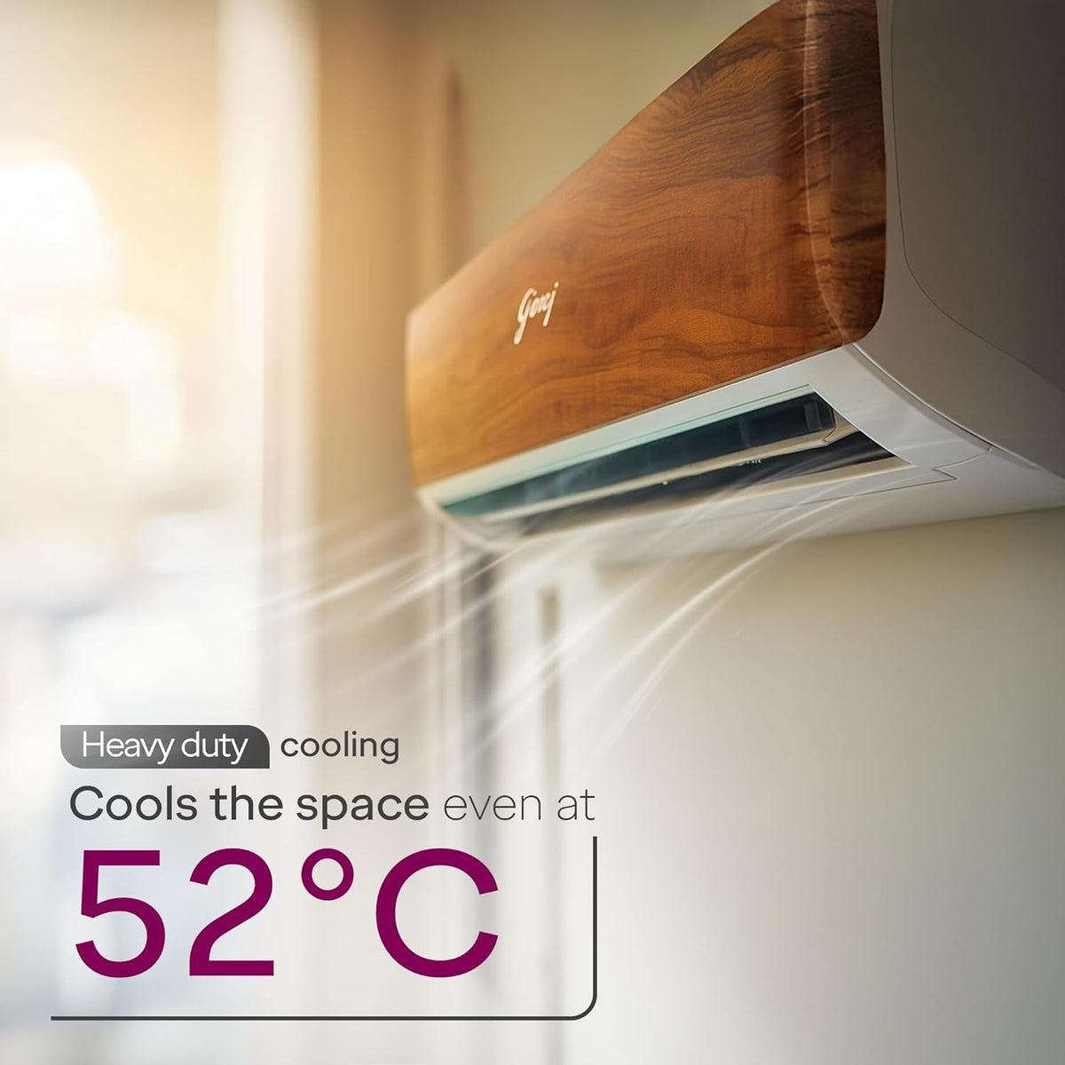 Godrej 1.5 Ton 3 Star, 5 Years Comprehensive Warranty, AI powered, 5-In-1 Convertible Cooling, 4 Way Air Swing, Wood Finish, Inverter Split AC (Copper, AC 1.5T SIC 18VTC3 WYB TK, Teak Wood)