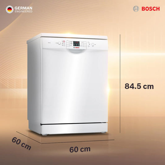 Bosch 13 Place Setting (fits up to 70 utensils) Free-Standing Dishwasher for Indian Utensils | Hygiene+ & Intensive Kadhai Program (SMS66GW01I, White, Inbuilt Heater, Removes 99.9% Germs)