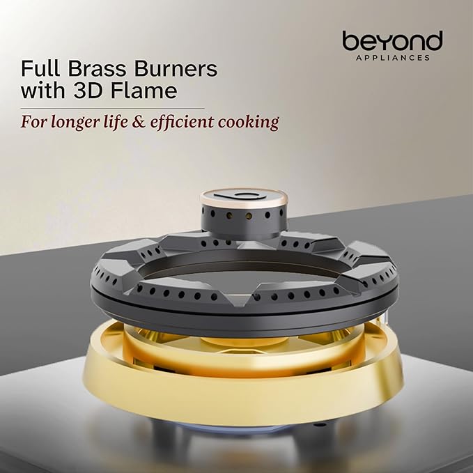 Beyond Appliances Dorado 4 Burner Smart Glass Hobtop Gas Stove | Auto Ignition | Digital Timer | Flame Failure Device | Toughened Glass | LPG & PNG Compatible