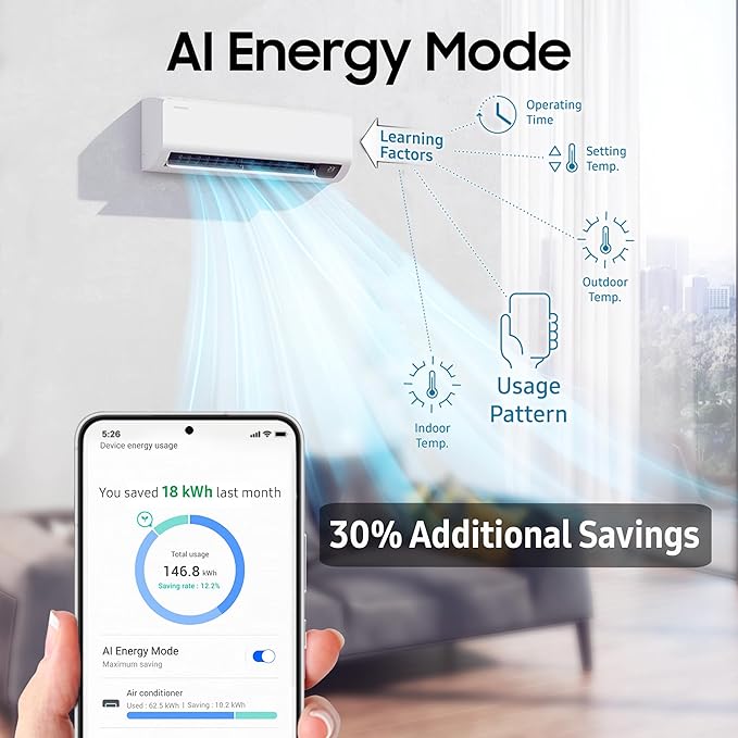 Samsung 1.5 Ton 3 Star Bespoke AI Inverter Smart Split AC (2026 Model, WiFi, Energy Saving, Voice Control, Powerful Cooling, Copper, Digital Inverter, 4 Way swing, 5 Step Convertible, AR50H19D1XHNNA)