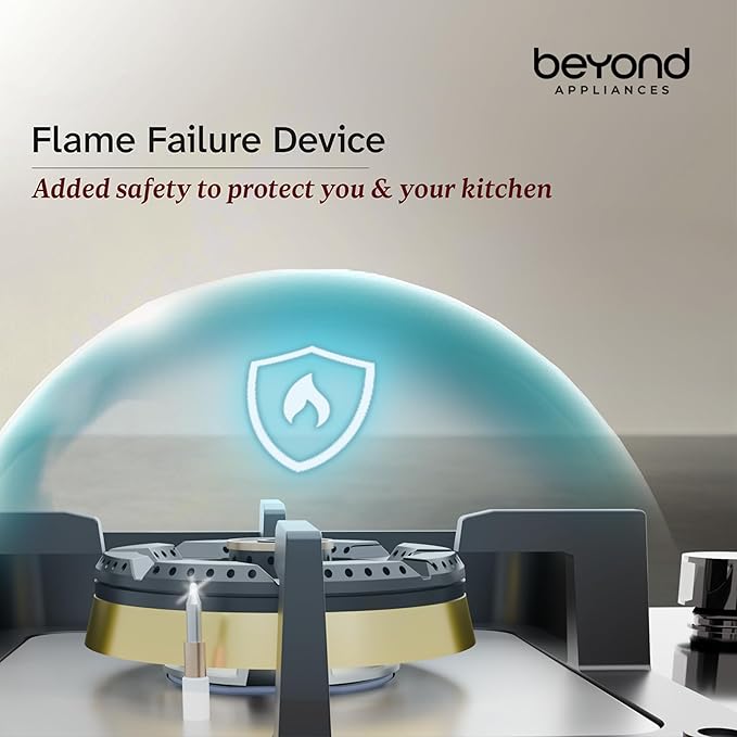Beyond Appliances Dorado 4 Burner Smart Glass Hobtop Gas Stove | Auto Ignition | Digital Timer | Flame Failure Device | Toughened Glass | LPG & PNG Compatible