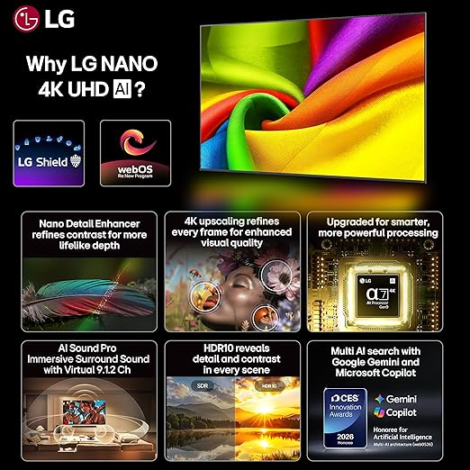 LG 139 cms (55 inches) NU87 AI Series Nano 4K Ultra HD (3840 x 2160) Smart webOS LED TV 55NU870BPLA 2026