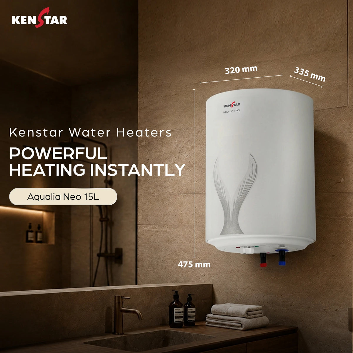 Kenstar 15 L Storage Water Geyser (Aqualia Neo 15L Water Heater, WHITE & GREY) (WHITE & GREY