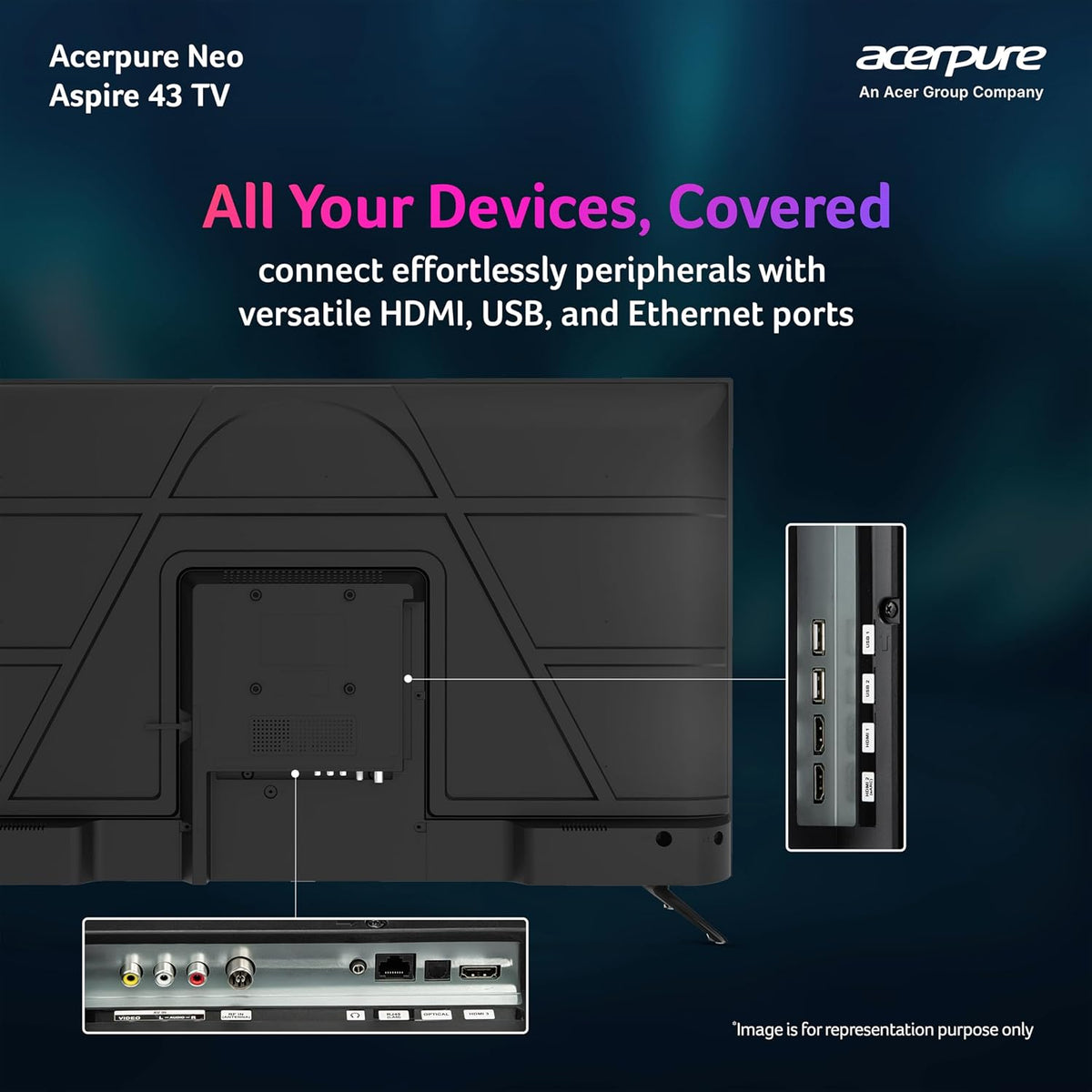 Acerpure 108cm (43 inches) Aspire Neo Full HD Smart TV GTV 5.0 AP43FG41BASN5 | Ref+ Design |Android 14 | Dolby Audio | 30W Sound | HDR10| Built-in Satellite Tuner | Wall Mount Included