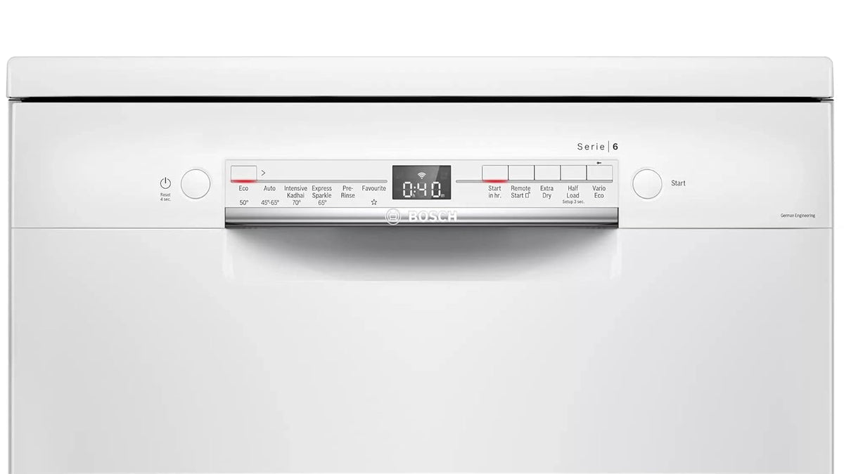 Bosch 13 Place Settings, Free Standing Dishwasher (SMS6ITW00I, White), extra dry and hygienic wash OPEN BOX