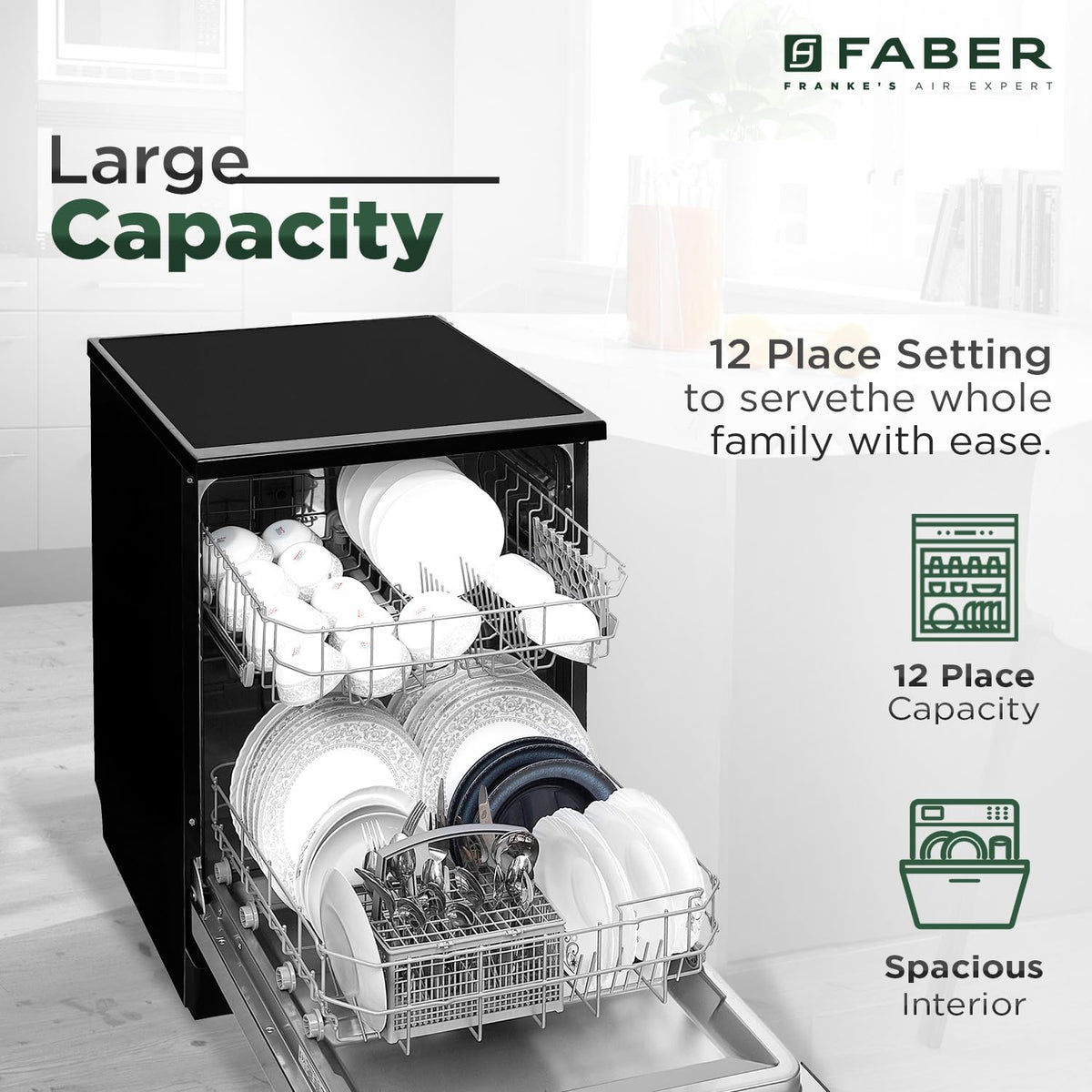 Faber 12 Place Settings Dishwasher (FFSD 6PR 12S, Neo Black, Best Suited for Indian Kitchen, Hygiene Wash) 1 YEARS STORE WARRANTY NOT BRAND
