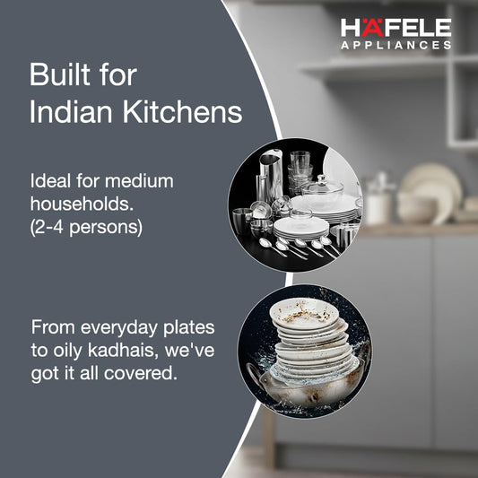 Hafele Aqua Chrome Dishwasher |13 Place Settings |Upto 70 Utensils |Designed for Indian Kitchens |Free-Standing |Hygienic & High-Performance Cleaning |Premium Stainless Steel Finish 2 YEARS BRAND WARRANTY OPEN  BOX