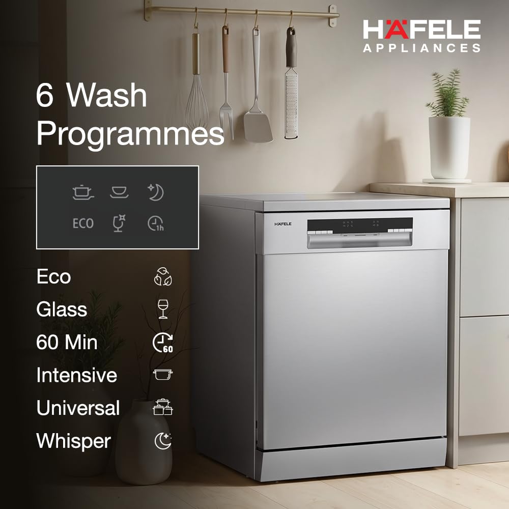 Hafele Aqua Chrome Dishwasher |13 Place Settings |Upto 70 Utensils |Designed for Indian Kitchens |Free-Standing |Hygienic & High-Performance Cleaning |Premium Stainless Steel Finish 2 YEARS BRAND WARRANTY OPEN  BOX