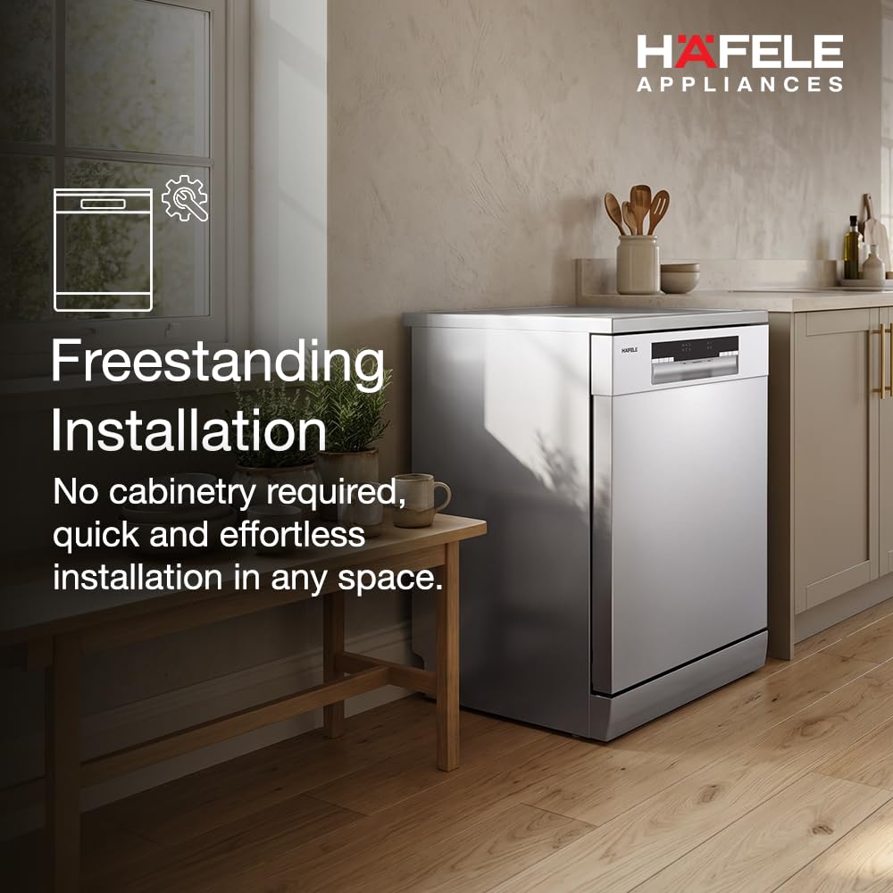 Hafele Aqua Chrome Dishwasher |13 Place Settings |Upto 70 Utensils |Designed for Indian Kitchens |Free-Standing |Hygienic & High-Performance Cleaning |Premium Stainless Steel Finish 2 YEARS BRAND WARRANTY OPEN  BOX
