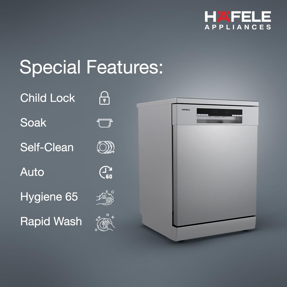 Hafele Aqua Chrome Dishwasher |13 Place Settings |Upto 70 Utensils |Designed for Indian Kitchens |Free-Standing |Hygienic & High-Performance Cleaning |Premium Stainless Steel Finish 2 YEARS BRAND WARRANTY OPEN  BOX