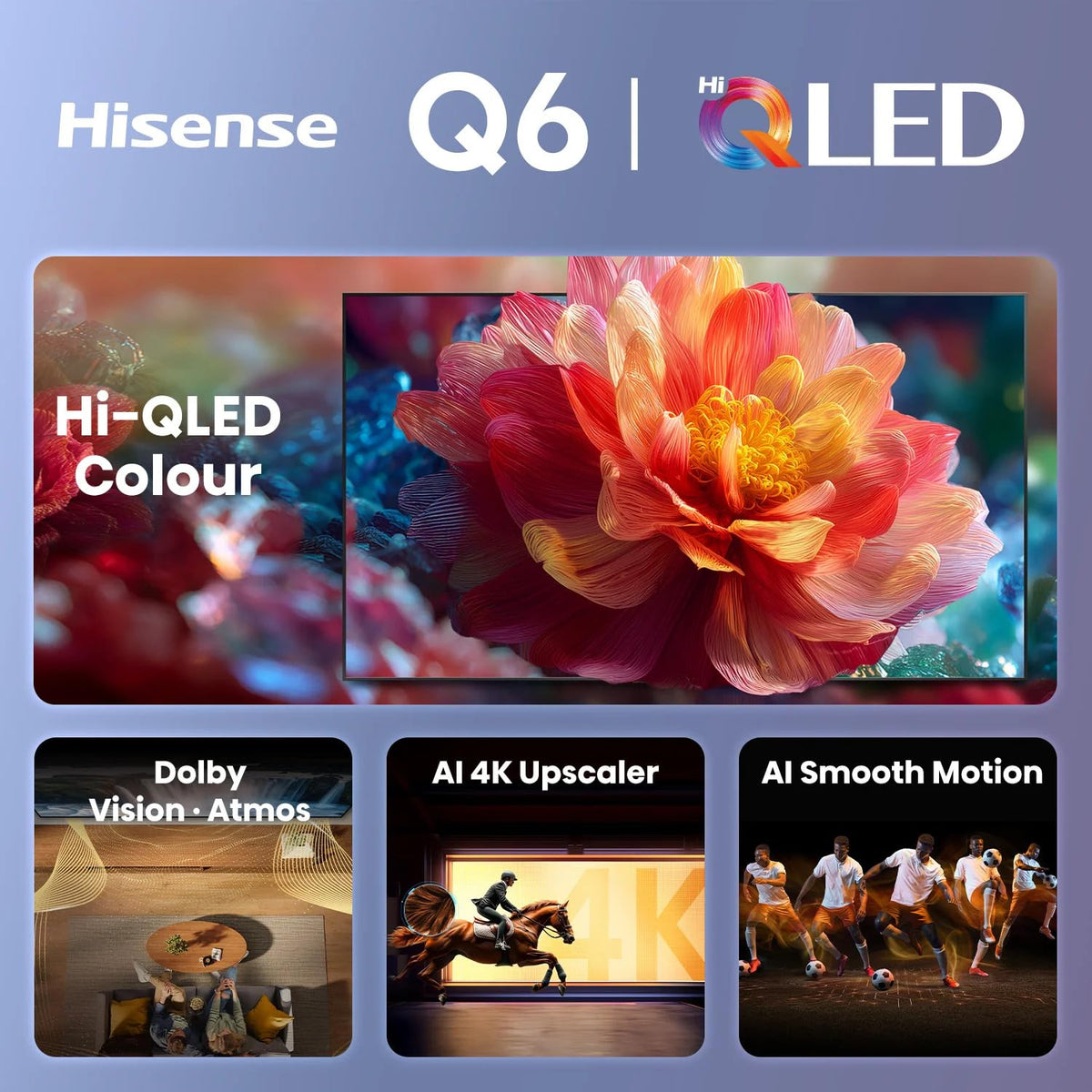 Hisense 126 cm (50 Inch) 4K Ultra HD Smart QLED TV | Hi-QLED Display | Dolby Vision & Dolby Atmos | AI 4K Upscaler | Game Mode Plus | VIDAA U9 Smart OS | Voice Remote | 50Q6S