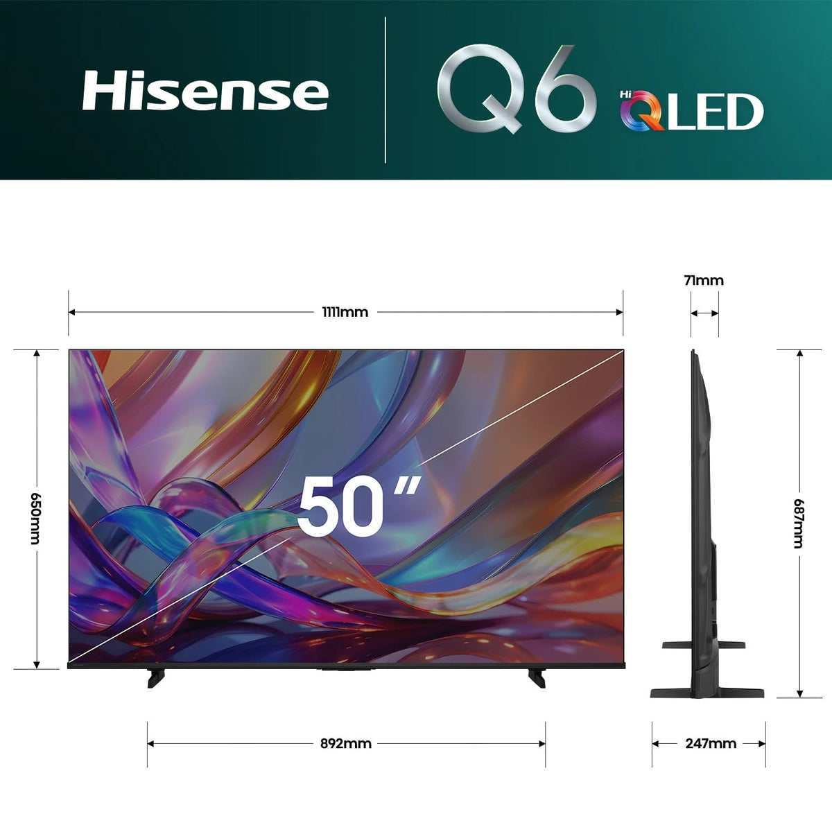 Hisense 126 cm (50 Inch) 4K Ultra HD Smart QLED TV | Hi-QLED Display | Dolby Vision & Dolby Atmos | AI 4K Upscaler | Game Mode Plus | VIDAA U9 Smart OS | Voice Remote | 50Q6S