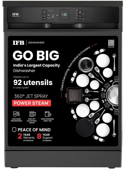 IFB 14 Place Settings(fits up to 80 utensils) with DeepClean® Technology Freestanding Dishwasher (Neptune VX14, Inox Grey, 70° Hot Water Wash with Hygienic Steam Drying, Perfect for Indian Utensils) OPEN BOX