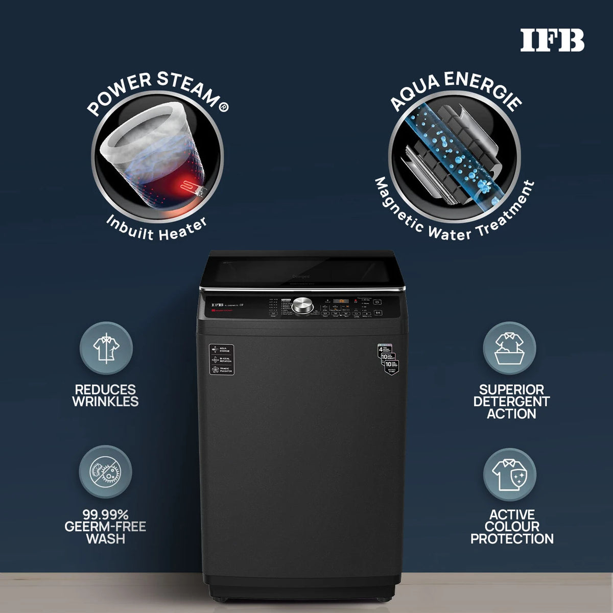 IFB 9 kg 5 Star with DeepClean Technology, PowerSteam, AI Powered,Aqua Energie Fully Automatic Top Load  Grey, Black ( TL900NB2SID )
