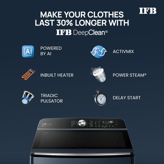 IFB 11 Kg 5 Star with DeepClean® Technology, AI Powered, Fully Automatic Top Load Washing Machine (2025 Model, TL111RB2SN, PowerSteam®, Inbuilt Heater, 5D Wash, Aqua Energie, Royal Blue)