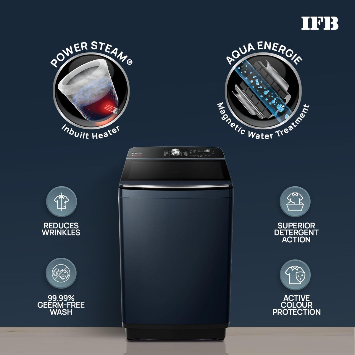 IFB 11 Kg 5 Star with DeepClean® Technology, AI Powered, Fully Automatic Top Load Washing Machine (2025 Model, TL111RB2SN, PowerSteam®, Inbuilt Heater, 5D Wash, Aqua Energie, Royal Blue)