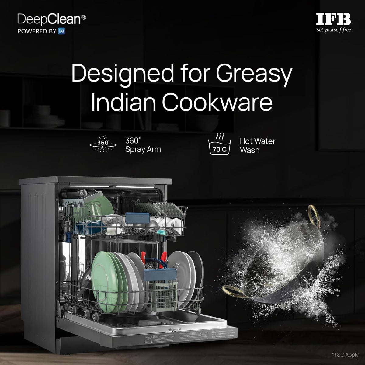 IFB 14 Place Settings(fits up to 80 utensils) with DeepClean® Technology Freestanding Dishwasher (Neptune VX14, Inox Grey, 70° Hot Water Wash with Hygienic Steam Drying, Perfect for Indian Utensils) OPEN BOX