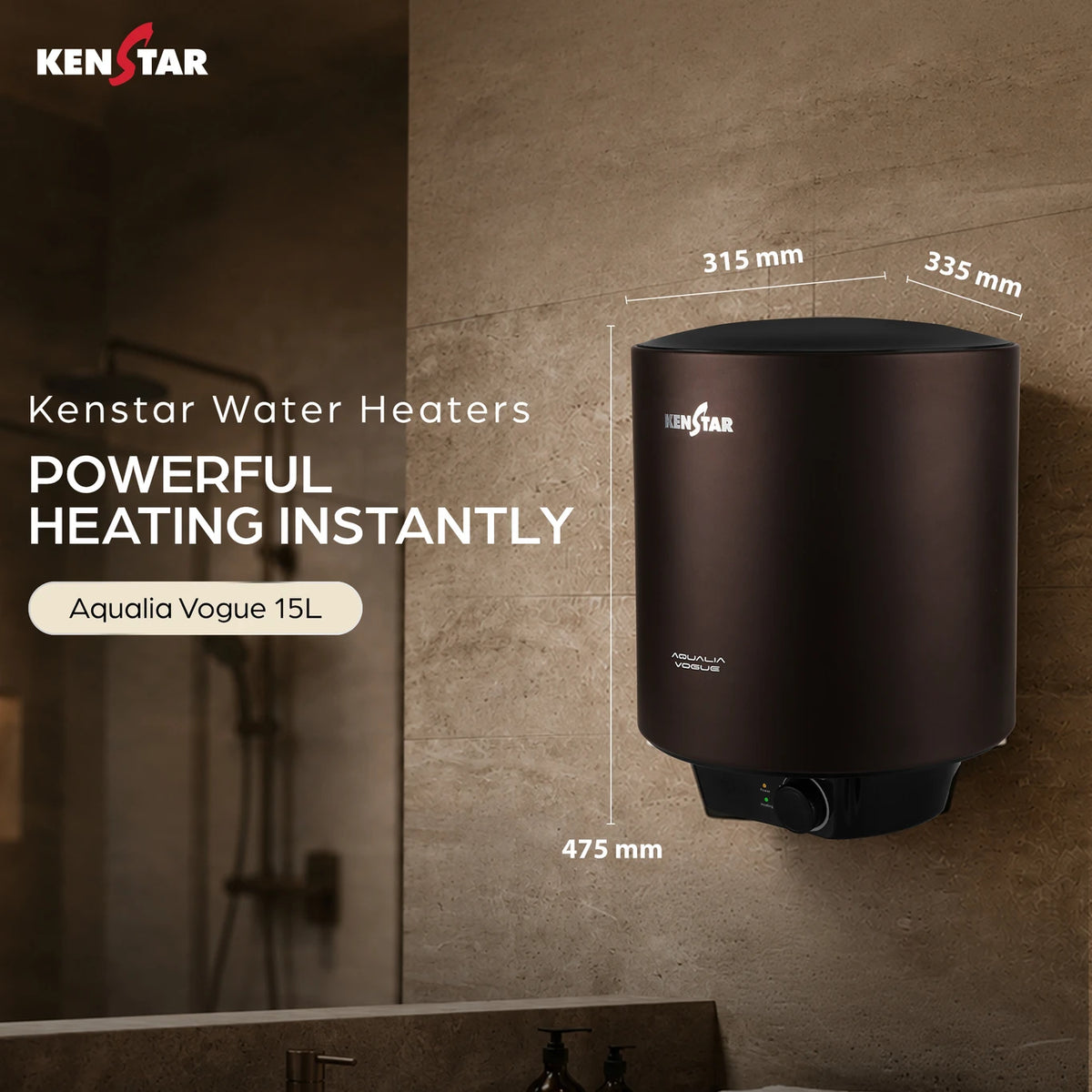 Kenstar 15 L Storage Water Geyser (Aqualia Vogue Copper 15 L Water Heater, Copper) (Copper)