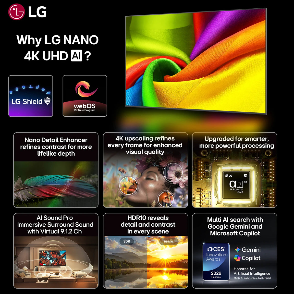 L.G AI 65NU875BPLA 164 cm (65 inch) Ultra HD (4K) LED Smart WebOS TV 2026 Edition with Linear Flow Design, 60Hz VRR, upgrade, Secured by LG Shield, LG Channels (65NU875BPLA)