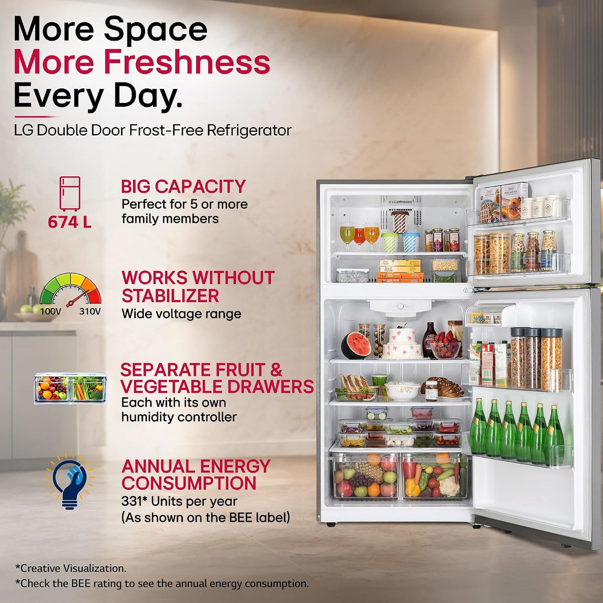 LG 674 L, 1 Star, Smart Inverter, Frost-Free Double Door Refrigerator ( GLT6816ODPZ, Shiny Steel, Multi Air Flow Cooling, & Express Freeze, 2026 Model )  OPEN BOX