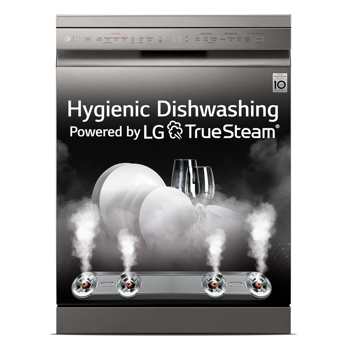 LG 14 Place Settings Dishwasher, TrueSteam, Inverter Direct Drive, Wi-Fi & Free Standing Dishwasher (DFB424FP, Silver, Silent Operation, Tough Stain Removal, Adjustable racks & Clean from Every Angle) OPEN BOX