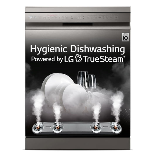 LG 14 Place Settings Dishwasher, TrueSteam, Inverter Direct Drive, Wi-Fi & Free Standing Dishwasher (DFB424FP, Silver, Silent Operation, Tough Stain Removal, Adjustable racks & Clean from Every Angle) OPEN BOX