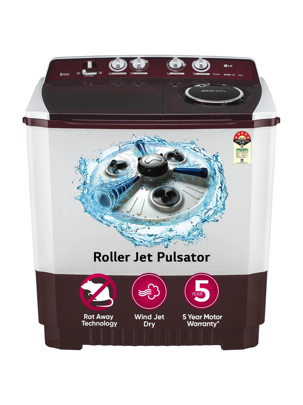 LG Electronics 10.5 kg Semi Automatic Top Load Maroon, White (P105ASRAZ)