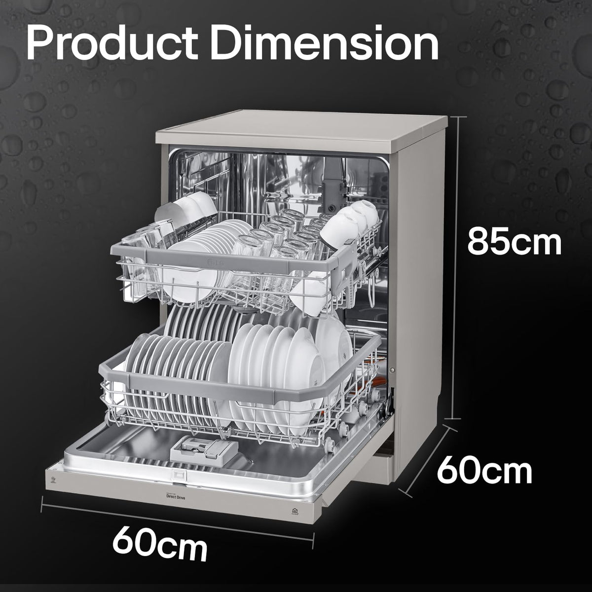 LG 14 Place Settings Dishwasher, TrueSteam, Inverter Direct Drive, Wi-Fi & Free Standing Dishwasher (DFB424FP, Silver, Silent Operation, Tough Stain Removal, Adjustable racks & Clean from Every Angle) OPEN BOX