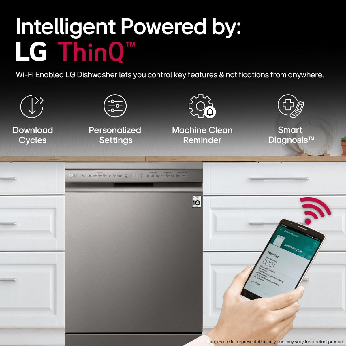 LG 14 Place Settings Dishwasher, TrueSteam, Inverter Direct Drive, Wi-Fi & Free Standing Dishwasher (DFB424FP, Silver, Silent Operation, Tough Stain Removal, Adjustable racks & Clean from Every Angle) OPEN BOX