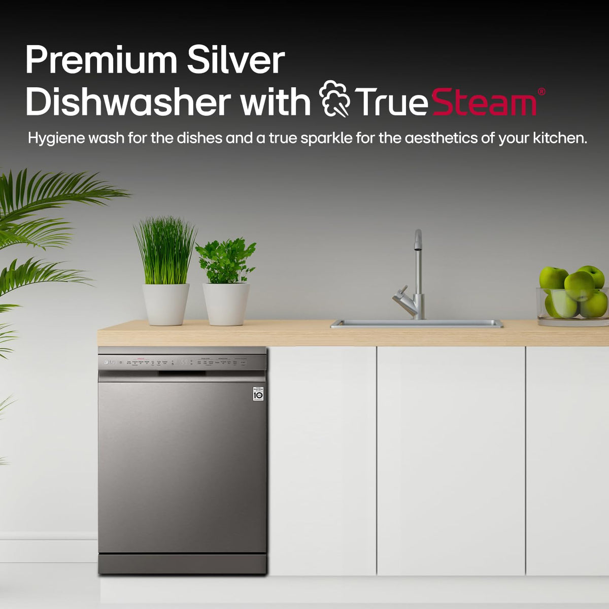 LG 14 Place Settings Dishwasher, TrueSteam, Inverter Direct Drive, Wi-Fi & Free Standing Dishwasher (DFB424FP, Silver, Silent Operation, Tough Stain Removal, Adjustable racks & Clean from Every Angle) OPEN BOX