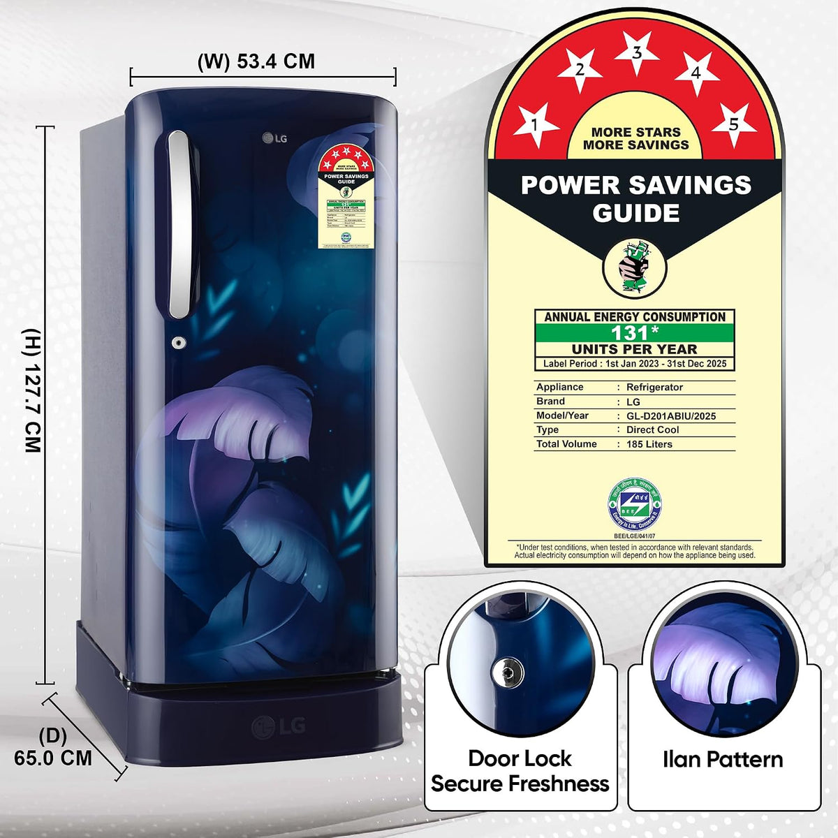 LG 185 L, 5 Star, Smart Inverter Compressor, Direct Cool Single Door Refrigerator (GL-D201ABIU.BBIZEBN, Blue ILAN, Moist N Fresh, Auto Smart Connect & Base Stand Drawer) open box