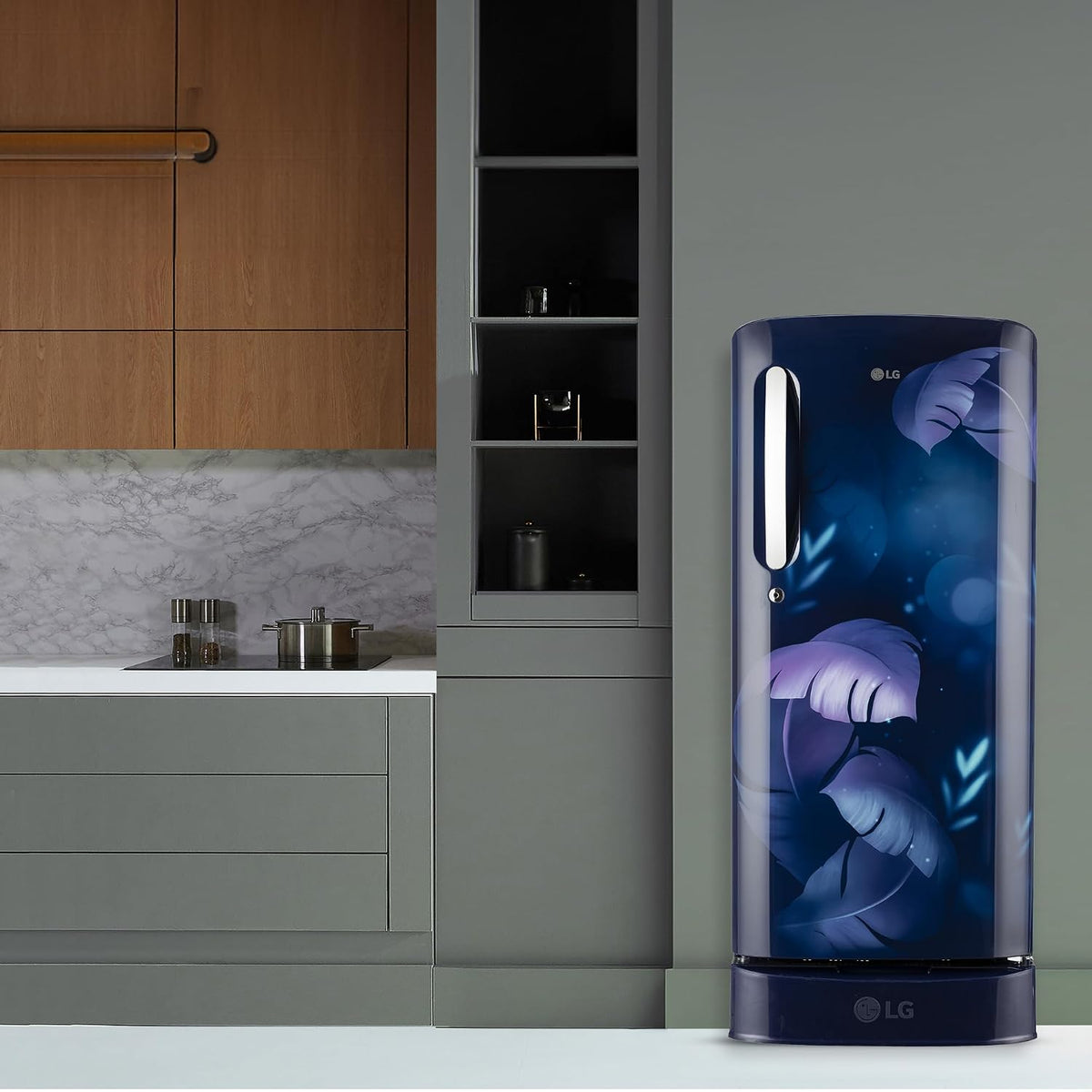 LG 185 L, 5 Star, Smart Inverter Compressor, Direct Cool Single Door Refrigerator (GL-D201ABIU.BBIZEBN, Blue ILAN, Moist N Fresh, Auto Smart Connect & Base Stand Drawer) open box