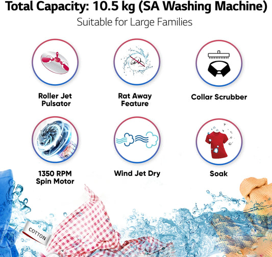LG Electronics 10.5 kg Semi Automatic Top Load Maroon, White (P105ASRAZ)