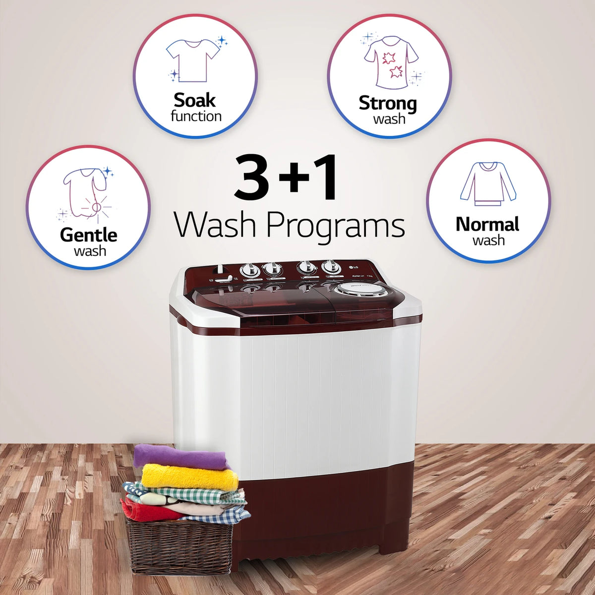 LG Electronics 10.5 kg Semi Automatic Top Load Maroon, White (P105ASRAZ)