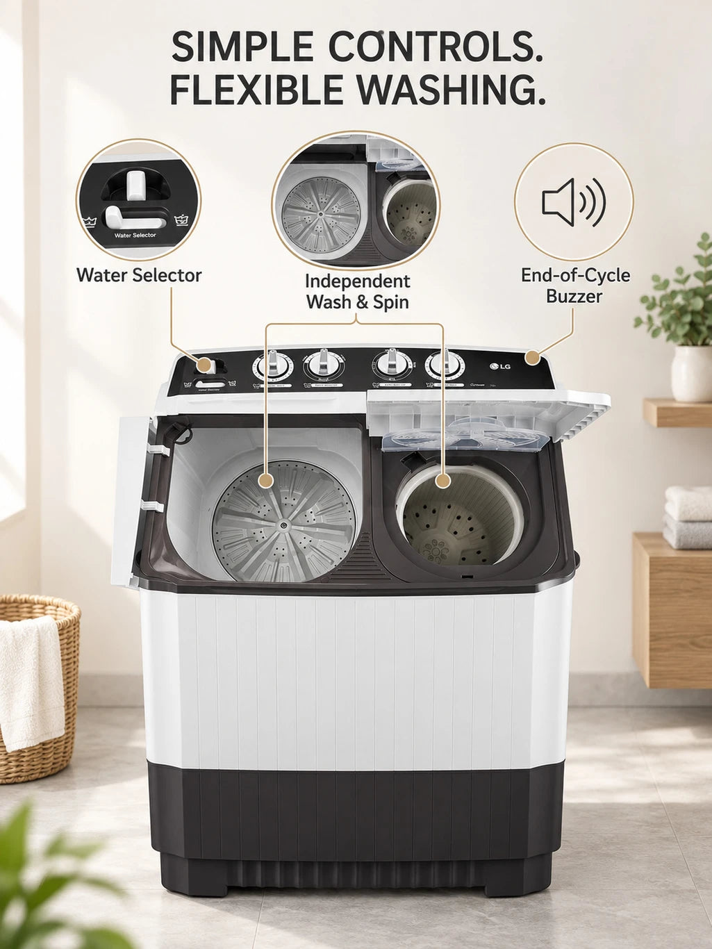 LG 7 kg Semi Automatic Top Load Grey, White (Semi-Automatic Top Load Washing Machine (Dark Gray, Wind Jet Dry))
