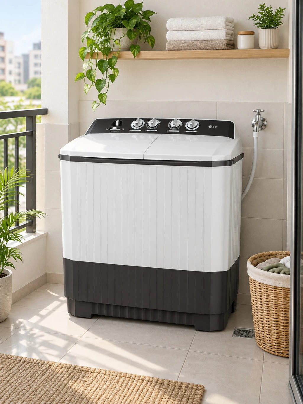 LG 7 kg Semi Automatic Top Load Grey, White (Semi-Automatic Top Load Washing Machine (Dark Gray, Wind Jet Dry))
