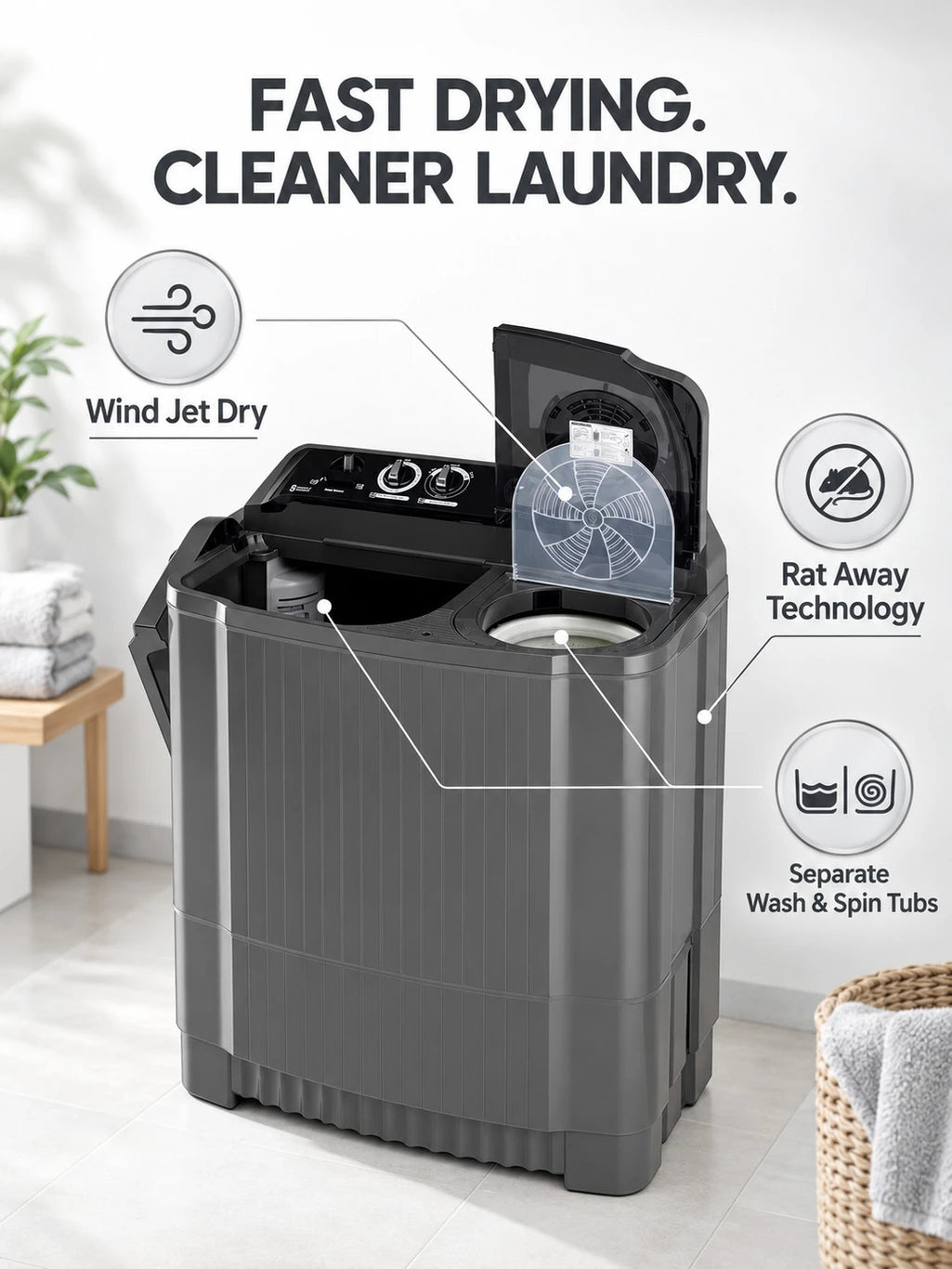 LG 9.5 kg Semi Automatic Top Load Black (P9555SKAZ)