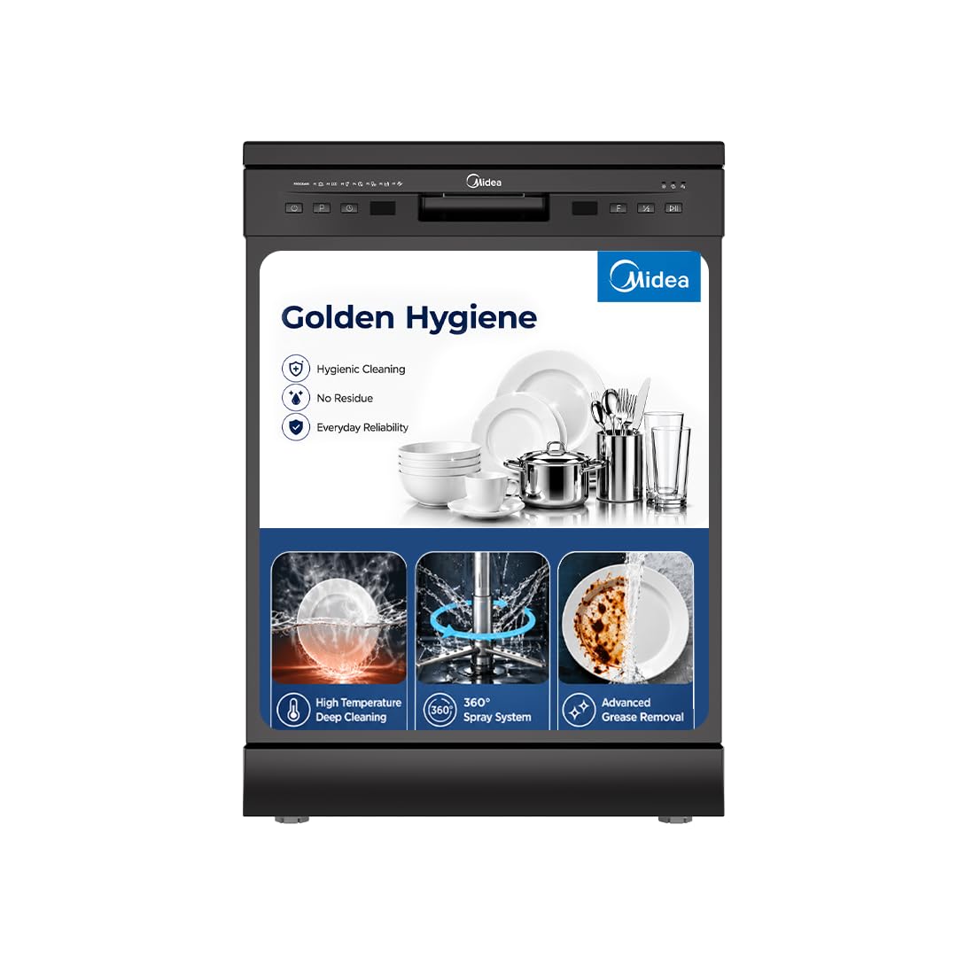 Midea 13 Place Setting Freestanding Dishwasher, 7 Wash Programs, Intensive 70°C, Glass Care Mode (MDWF1801F18 ) IN, ECO & Rapid Wash, Fully Automatic, Suitable for Indian Kitchen) OPEN BOX