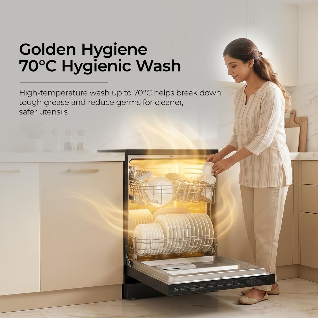 Midea 13 Place Setting Freestanding Dishwasher, 7 Wash Programs, Intensive 70°C, Glass Care Mode (MDWF1801F18 ) IN, ECO & Rapid Wash, Fully Automatic, Suitable for Indian Kitchen) OPEN BOX