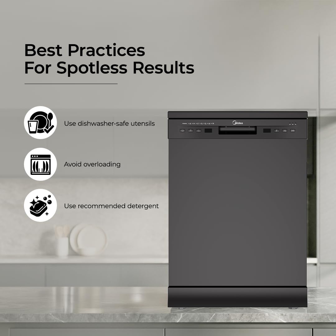 Midea 13 Place Setting Freestanding Dishwasher, 7 Wash Programs, Intensive 70°C, Glass Care Mode (MDWF1801F18 ) IN, ECO & Rapid Wash, Fully Automatic, Suitable for Indian Kitchen) OPEN BOX