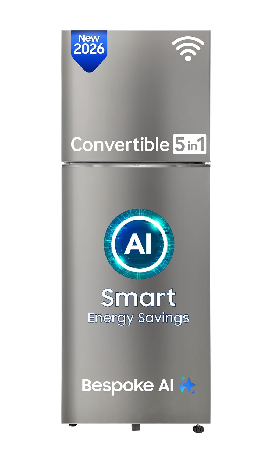 Samsung 330 L, 2 Star, Convertible 5-in-1, Digital Inverter, Frost Free Double Door, WiFi Bespoke AI Refrigerator (RT34HG5A42SLHL, Silver, Ez Clean Steel, 2026 Model) OPEN BOX
