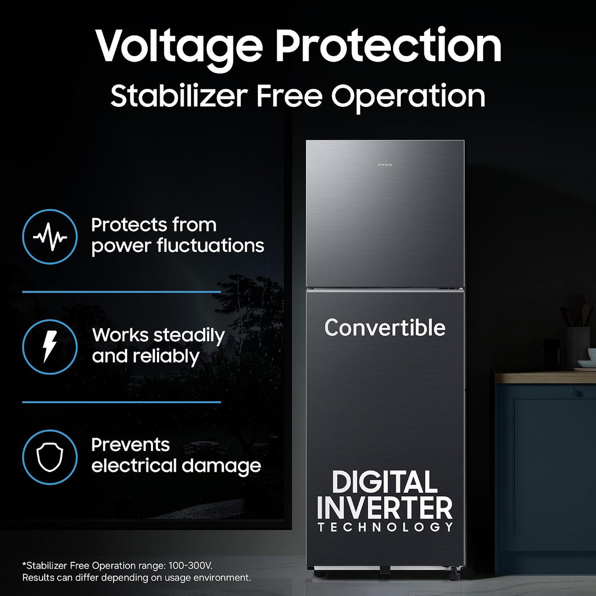 Samsung 236 L, 3 Star, Convertible, Digital Inverter Frost Free Double Door Refrigerator (RT40H28U3FHL, Black