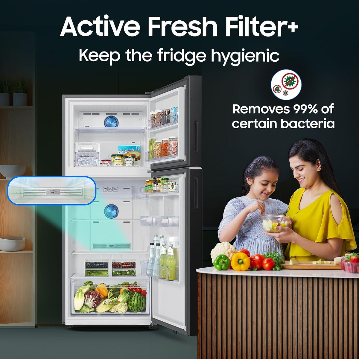 Samsung 330 L, 2 Star, Convertible 5-in-1, Digital Inverter, Frost Free Double Door, WiFi Bespoke AI Refrigerator (RT34HG5A42SLHL, Silver, Ez Clean Steel, 2026 Model) OPEN BOX