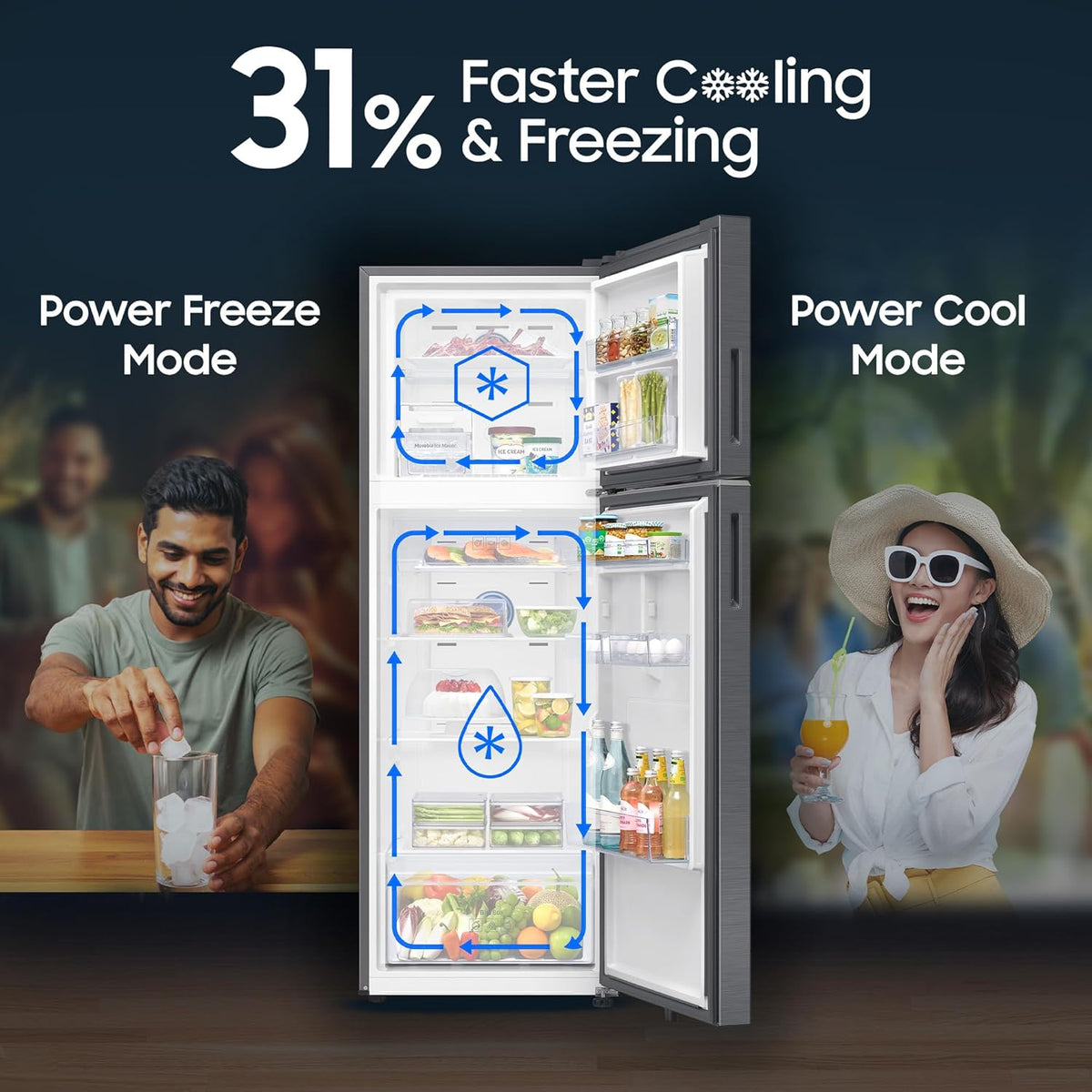 Samsung 330 L, 2 Star, Convertible 5-in-1, Digital Inverter, Frost Free Double Door, WiFi Bespoke AI Refrigerator (RT34HG5A42SLHL, Silver, Ez Clean Steel, 2026 Model) OPEN BOX
