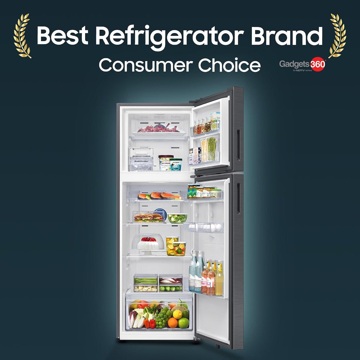 Samsung 330 L, 2 Star, Convertible 5-in-1, Digital Inverter, Frost Free Double Door, WiFi Bespoke AI Refrigerator (RT34HG5A42SLHL, Silver, Ez Clean Steel, 2026 Model) OPEN BOX